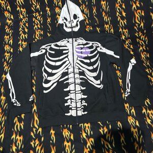 D.H. Princely Full Zip Skull Face Heavy Hoodie Sweatshirt Black Size 3XL POCKETS